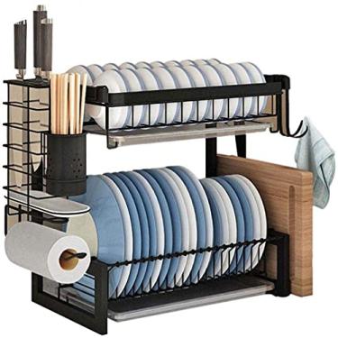 Imagem de U5GAAALPPQ9 Cesto sujo escorredor suporte de talheres tábua de drenagem bandeja de gotejamento prateleira superior pia suporte de talheres copo cozinha bancada rack de drenagem (cor: 2 camadas)