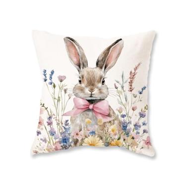 Imagem de ONWAY Capas de almofada de coelhinho da páscoa 45,7 x 45,7 cm Farmhousec primavera floral fronha decorativa para pátio externo capa de almofada para sofá sofá decoração de casa