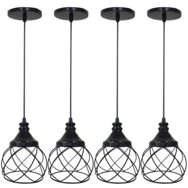 Imagem de 4 Pendentes Aramado Esfera Balonê Lustre Luminária Teto Regulável Sala