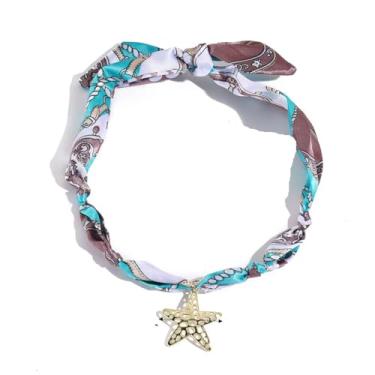 Imagem de Yecomsy Colar de cachecol com pingente de borboleta de seda ajustável com laço e pingente de coração Seastar Gargantilha para mulheres, tecido, Sem Pedra Preciosa