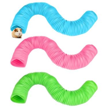 Imagem de Pacote com 3 túneis divertidos para hamster, túneis de tubo de plástico dobráveis e refúgio para ratos de estimação, porquinhos-da-índia, chinchilas, ratos, furões e coelhos anões