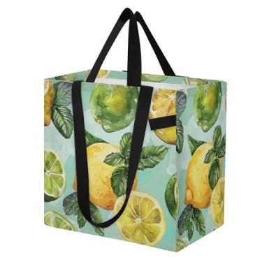 Imagem de SEHANY Sacolas de compras reutilizáveis de verão limão com alças reforçadas, bolsa de compras de lona dobrável à prova d'água de grande capacidade para viagem, cozinha, praia