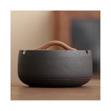 Imagem de Cinzeiro moderno de cerâmica preta com tampa para casa, sala de estar, quarto, secretária, escritório, decoração de casa