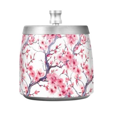 Imagem de STAYTOP Lindo cinzeiro de flores de cerejeira com tampa, aço inoxidável à prova de vento, sem fumaça, cinzeiro de cigarro grande para decoração de escritório em casa