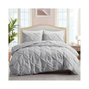 Imagem de Conjunto de 2/3 peças de capa de edredom plissado de microfibra Pintuck, capa de colcha com fronha (cinza, EU duplo (200 x 200 cm))