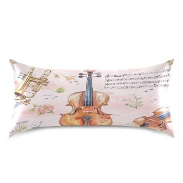 Imagem de xigua Capa de almofada vintage de instrumentos musicais de cetim para cabelo e pele, lavável à máquina, antiderrapante, refrescante, travesseiro, cama king size com fecho de envelope, 50,8 cm x 101,6