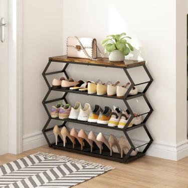 Imagem de Sapateira Organizadora Hall de Entrada Plegável, Sapateira 4 Andares Vertical Compacta, Ideal para Tênis Sapatos e Chinelos, Design Prático Moderno para Quarto Entrada ou Lavanderia