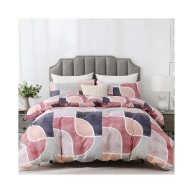 Imagem de Conjunto de capa de edredom geométrico rosa com capa de edredom reversível 2/3 peças conjunto de cama boêmio moderno decoração de casa de fazenda (EU King (240 x 220 cm))