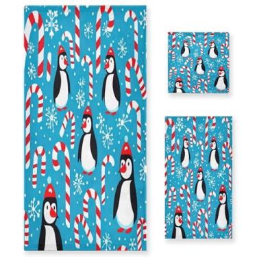 Imagem de xigua Penguins Conjunto de toalhas de banheiro de Natal absorvente macio 3 peças toalha de banho toalha de mão toalhas decorativas para banheiro, academia, hotel, praia, piscina