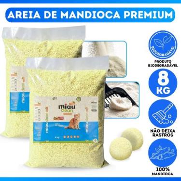Imagem de Kit 2 Areia De Gato Miauclean Mandioca 4kg Neutraliza Odores Grãos Fin