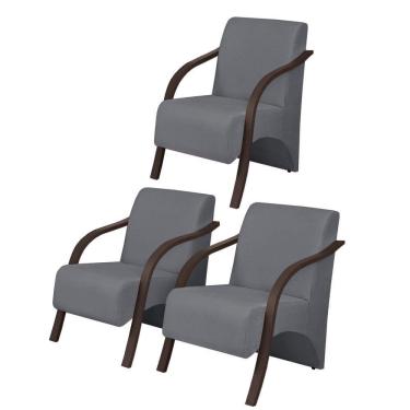 Imagem de Kit 3 Poltronas 1 Lugar Vênus Suede Grafite