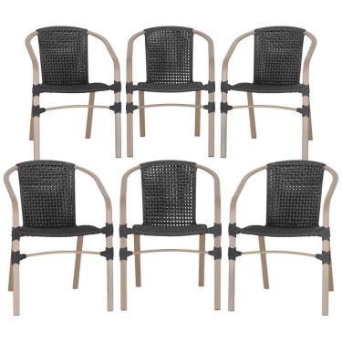 Imagem de 06 Cadeiras Floripa Alumínio Pintura Fendi Trama Original Preto