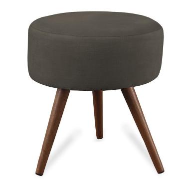 Imagem de Puff Cama Inbox Hilda Redondo Com Pés Em Madeira Maciça Tecido Suede Café