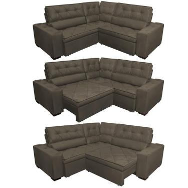 Imagem de Sofa De Canto Retrátil E Reclinável Com Molas Cama Inbox Austin 2,40m X 2,40m Suede Velusoft Café