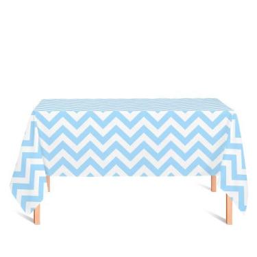 Imagem de Toalha de Mesa Retangular em Tecido Jacquard Estampado Chevron Azul Be