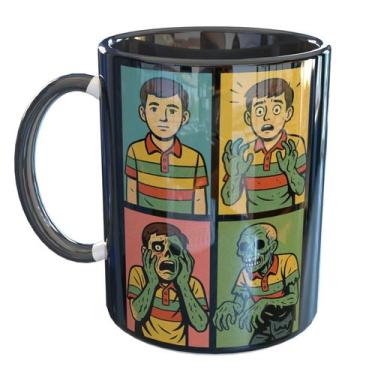 Imagem de Caneca Porcelana Zumbi Halloween Transformação - Pense Canecas, Preto