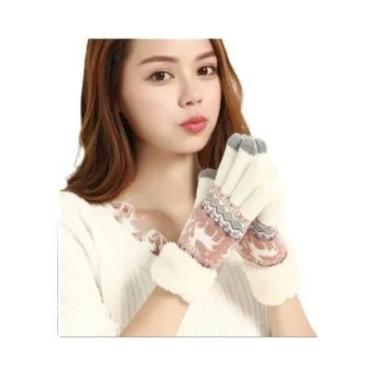 Imagem de Luvas De Malha Jacquard Com Estampa De Rena, Punho De Pelúcia, Grossas