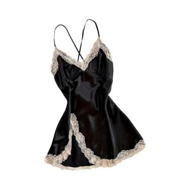 Imagem de Camisola Sexy Com Decote Em V E Detalhes Em Renda, Moda Para Dormir - 