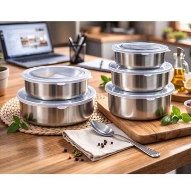 Imagem de Conjunto de Potes Herméticos Inox 5 Peças com Tampa Vedação - Ideal
