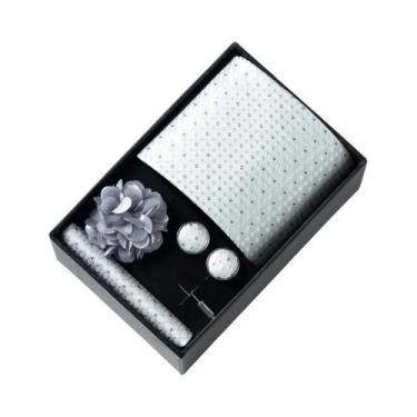 Imagem de Conjunto De Acessórios Para Terno Masculino Com Estampa Cinza: Gravata