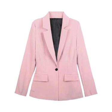 Imagem de Blazer Bege Slim Fit Com Decote Em V Para Mulheres Com Bolsos, Botão Ú