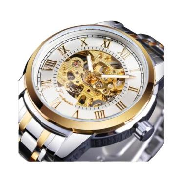 Imagem de Relógio Mecânico Masculino Forsining 349 Em Aço Inoxidável Preto Prate