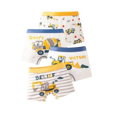 Imagem de Cuecas Boxer De Algodão Para Crianças 4PCS Com Estampa De Veículos E D