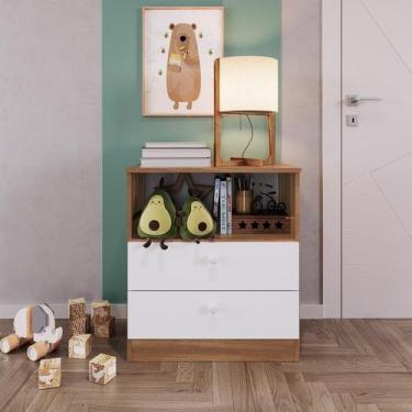 Imagem de Cômoda Infantil Bebê 02 Gavetas com Nicho Aconchego Nogal Completa Móv