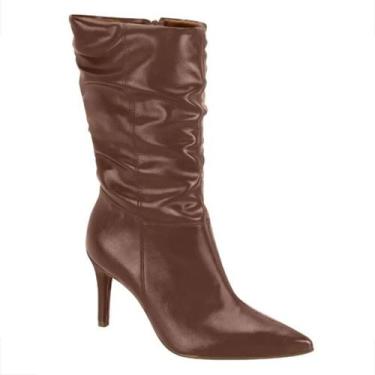 Imagem de Bota Feminina Vizzano Salto Fino Agulha Enrugada 3112101, 40 BR, Café