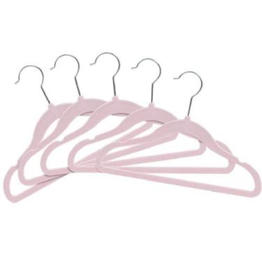 Imagem de Kit de Cabides Infantil de Veludo com 5 Unidades Rosa - Buba