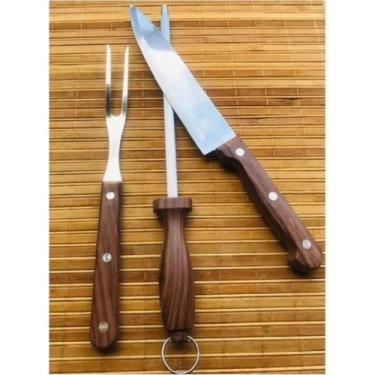 Imagem de Kit Churrasco Madeira Aço Inox 3 Peças Original Line