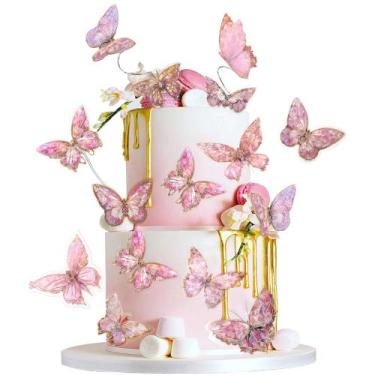 Imagem de Topper para Bolo Cyodoos 20 Peças Borboletas Rosa Dourado Impermeáveis