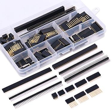 Imagem de Glarks Kit de conector de cabeça de pino macho e fêmea de 2,54 mm, 100 peças de cabeça de escudo empilhável e 12 peças de cabeçote de placa de PCB para protetor de protótipo Arduino