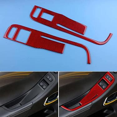 Imagem de MIVLA 1 par guarnição da tampa do painel do interruptor de controle da janela de fibra de carbono vermelha, para Chevrolet Camaro 2013 2014 2015 apenas com volante à esquerda