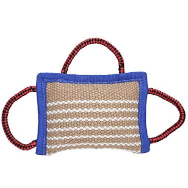 Imagem de Cão Rebocador Brinquedo Cão Treinamento Mordida Almofada Juta Mordida Brinquedo Toy Square Cão Cabo de Guerra Brinquedo com 3 Alças de Corda para Mastigadores de Cães Agressivos