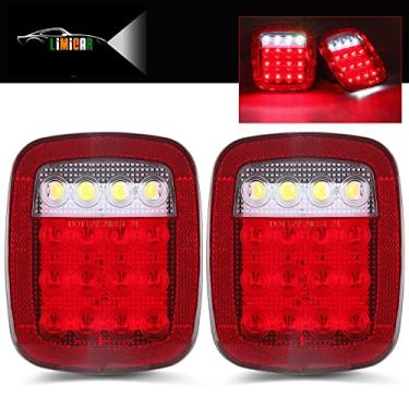 Imagem de LIMICAR Luzes traseiras de LED para trailer, luzes de reboque quadradas de 22 LEDs, 2 peças vermelhas/brancas paradas de luzes traseiras com luz de placa de licença, luzes de marcador de liquidação para trailers trailers trailer Jeep YJ TJ JK CJ