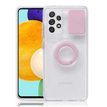 Imagem de Capa de proteção de câmera de lente deslizante para samsung galaxy s22 s21 a12 a32 a22 a52 a53 a72 ultra plus 5g suporte de anel transparente capa de telefone, rosa, para samsung s22