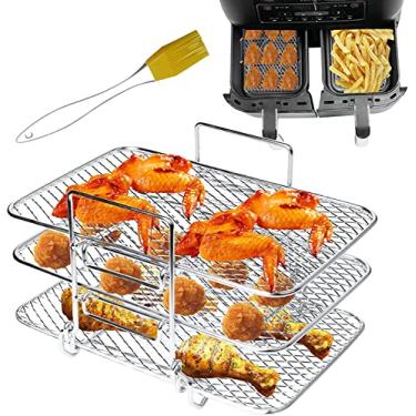 Imagem de Rack de fritadeira compatível com Ninja DZ201 DZ401 XL, fritadeira de ar de cesta dupla, rack de torradas de aço inoxidável 304, rack de grelha multicamadas, rack de grelha