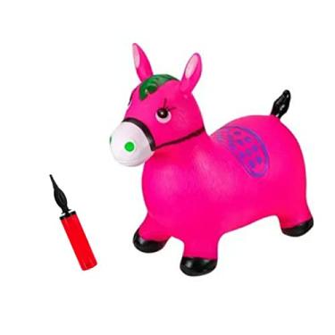 Imagem de Cavalinho Upa Upa Brinquedo Inflável Pula Pula Musical C/Luz Led E Bomba De Encher Rosa