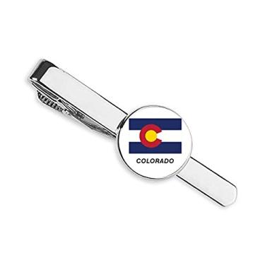 Imagem de Gravata com clipe de gravata do estado americano do Colorado com perfil de bandeira americana, presente para homem de negócios
