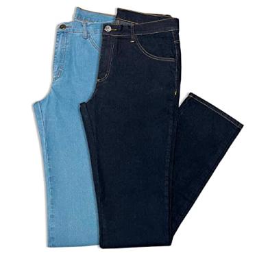 Imagem de Kit 2 Calças Jeans Masculina Tradicional (44, Azul Escuro c/Azul Claro)