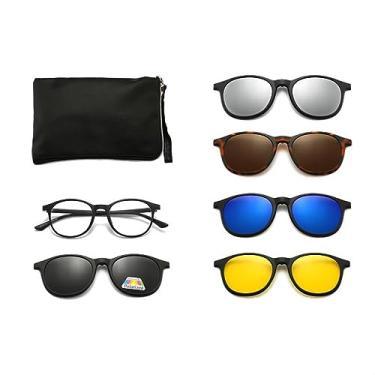 Imagem de Armação para Óculos + 5 Lentes Redondas Clip On de Sol (Preto)