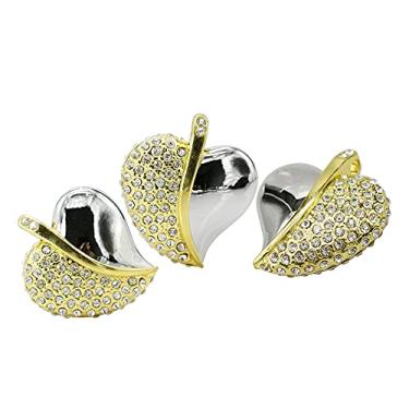 Imagem de Pen Drive USB em formato de coração de 64 GB, unidades USB pen drives USB 2.0 disco pen drive de armazenamento de data, disco pular, pen drive USB (dourado)