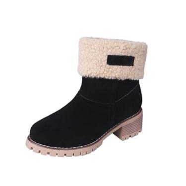 Imagem de Generic Botas de inverno das mulheres Mulheres Fur Warm Snow Boots Senhoras Botas quentes Ankle Boot Sapatos confortáveis Casual Botas femininas,Black,38