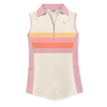 Imagem de Tipsy Elves Camiseta feminina de golfe de secagem rápida, sem mangas, zíper 1/4, camiseta regata para mulheres, roupas polo Pickleball, Traço rosa do pôr do sol, G