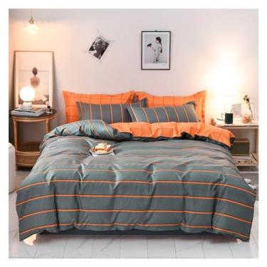 Imagem de Jogo de cama de capa de edredom 3/4 peças, compatível com cama de casal queen size, conjunto de lençóis de cama de microfibra arranjados, macio (A Queen)