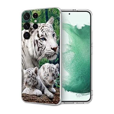 Imagem de Capa compatível com Samsung Galaxy S22 Ultra, animal majestoso bonito tigre branco capa transparente TPU macio capa de proteção de corpo inteiro presente para mulheres e homens