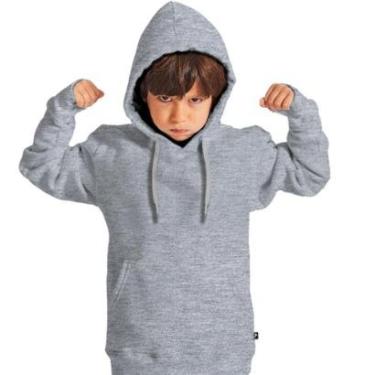 Imagem de Blusa Moletom Liso Canguru Infantil Com Capuz Bolso Unissex Casaco Frio-Masculino