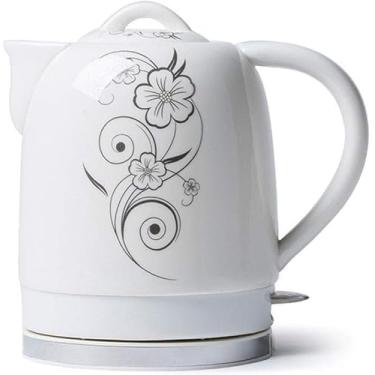 Imagem de Chaleiras, chaleira branca sem fio de cerâmica elétrica bule-jarro retrô de 1,5L, água rápida de 1350W para chá, café rápido