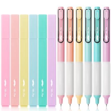 Imagem de Mr. Pen Marcadores estéticos e canetas de gel, pacote com 12, cores pastel, sem manchas, tinta preta, canetas marca-texto, canetas de gel